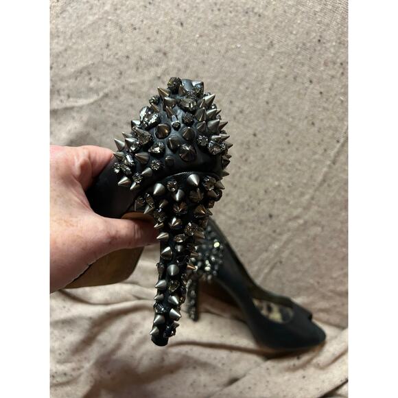 Sam Edelman Lorissa Black Leather Spiked Studded Open Toe Heels Women’s 7.5 - Picture 11 of 14